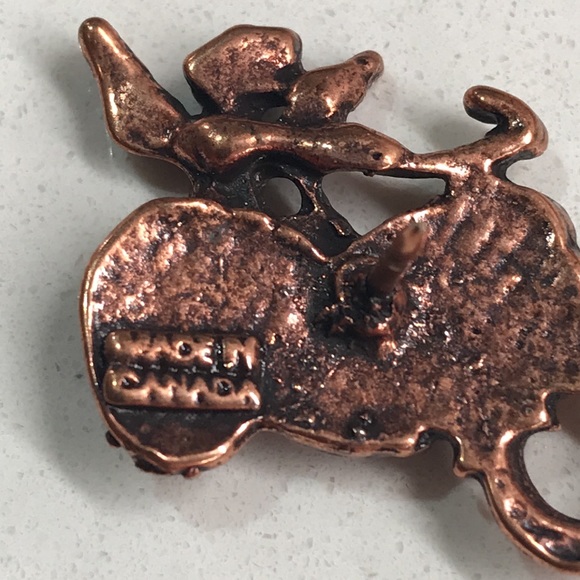 Vintage Copper Coloured Metal Angel On Motorcycle Pin - Picture 6 of 6